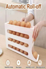 "Egg Dispenser – ফ্রিজে ডিম সাজানোর স্মার্ট রোলিং স্টোরেজ বক্স"