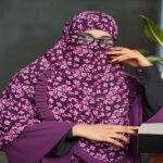 জর্জেট টু-পার্ট হিজাব – Soft Georgette Two Part Hijab with Niqab (Purple with Pink Floral)