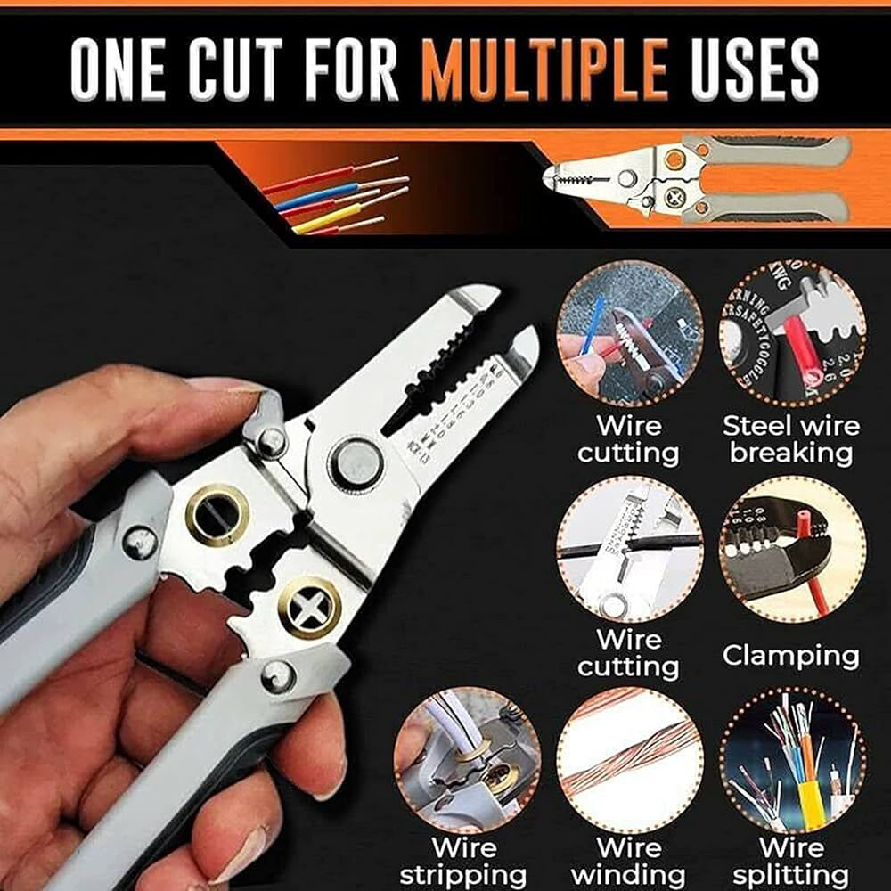 English: Multi-Functional Wire Stripper and Crimping Tool – 3 in 1 Wire Cutter for Stripping, Cutting and Crimping