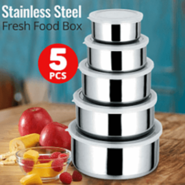 5 Pcs Multifunctional Stainless Steel Fresh Box With Lid