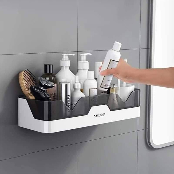 Adhesive wall mounted bathroom shelf